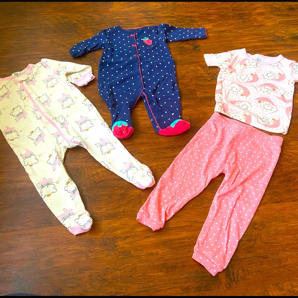 3 baby girl Carters PJs - size 6mo, 6-9mo, and 12 mo
